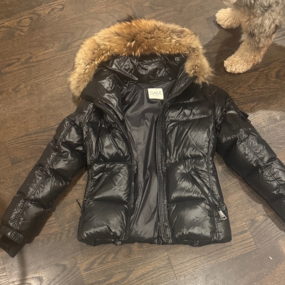SAM Black Puffer Jacket with Fur Hood